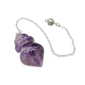 Natural Purple Amethyst Dowsing Pendulum Pendant With Chain Platinum Plated, approx 25-42mm, 16cm length
