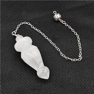 Natural Clear Quartz Dowsing Pendulum Pendant With Chain Platinum Plated, approx 18-50mm, 16cm length