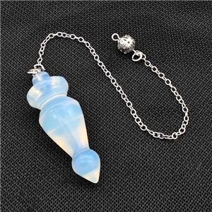 White Opalite Dowsing Pendulum Pendant With Chain Platinum Plated, approx 18-50mm, 16cm length