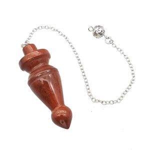 Natural Red Jasper Dowsing Pendulum Pendant With Chain Platinum Plated, approx 18-50mm, 16cm length