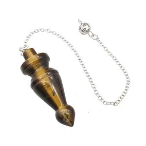Natural Tiger Eye Stone Dowsing Pendulum Pendant With Chain Platinum Plated, approx 18-50mm, 16cm length
