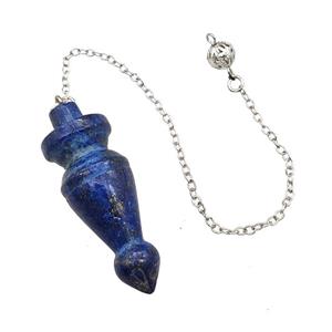 Natural Blue Lapis Lazuli Dowsing Pendulum Pendant With Chain Platinum Plated, approx 18-50mm, 16cm length
