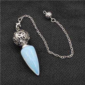 White Opalite Dowsing Pendulum Pendant With Copper Hollow Ball Chain Platinum, approx 15-30mm, 18mm, 16cm length