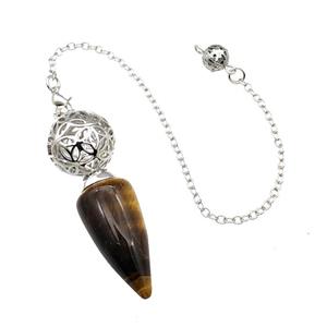 Natural Tiger Eye Stone Dowsing Pendulum Pendant With Copper Hollow Ball Chain Platinum, approx 15-30mm, 18mm, 16cm length