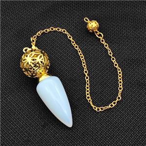 White Opalite Dowsing Pendulum Pendant With Copper Hollow Ball Chain Gold Plated, approx 15-30mm, 18mm, 16cm length