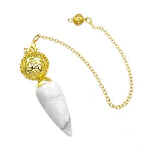White Howlite Turquoise Dowsing Pendulum Pendant With Copper Hollow Ball Chain Gold Plated, approx 15-30mm, 18mm, 16cm length