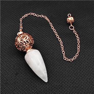 Natural Clear Quartz Dowsing Pendulum Pendant With Copper Hollow Ball Chain Rose Gold, approx 15-30mm, 18mm, 16cm length