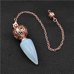 White Opalite Dowsing Pendulum Pendant With Copper Hollow Ball Chain Rose Gold, approx 15-30mm, 18mm, 16cm length