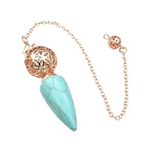 Synthetic Turquoise Dowsing Pendulum Pendant With Copper Hollow Ball Chain Rose Gold, approx 15-30mm, 18mm, 16cm length