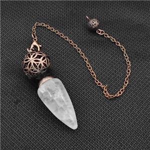 Natural Clear Quartz Dowsing Pendulum Pendant With Copper Hollow Ball Chain Antique Red, approx 15-30mm, 18mm, 16cm length