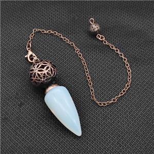 White Opalite Dowsing Pendulum Pendant With Copper Hollow Ball Chain Antique Red, approx 15-30mm, 18mm, 16cm length