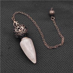 Natural Pink Rose Quartz Dowsing Pendulum Pendant With Copper Hollow Ball Chain Antique Red, approx 15-30mm, 18mm, 16cm length