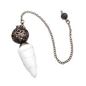 White Howlite Turquoise Dowsing Pendulum Pendant With Copper Hollow Ball Chain Antique Red, approx 15-30mm, 18mm, 16cm length