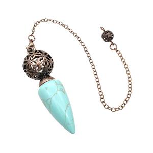 Synthetic Turquoise Dowsing Pendulum Pendant With Copper Hollow Ball Chain Antique Red, approx 15-30mm, 18mm, 16cm length