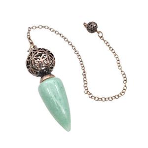 Natural Green Aventurine Dowsing Pendulum Pendant With Copper Hollow Ball Chain Antique Red, approx 15-30mm, 18mm, 16cm length