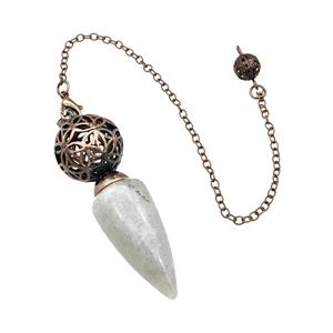 Natural Labradorite Dowsing Pendulum Pendant With Copper Hollow Ball Chain Antique Red, approx 15-30mm, 18mm, 16cm length