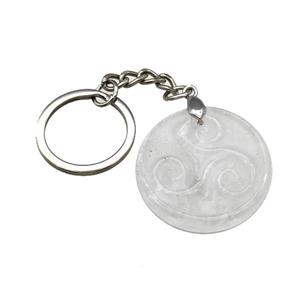 Clar Quartz Triskelion Keychain Circle Alloy Platinum Plated, approx 32mm, 25mm