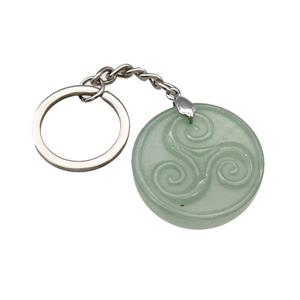 Green Aventurine Triskelion Keychain Circle Alloy Platinum Plated, approx 32mm, 25mm