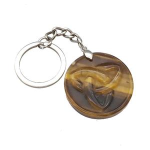 Tiger Eye Stone Trinity Keychain Circle Alloy Platinum Plated, approx 32mm, 25mm