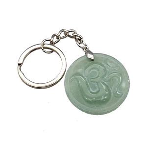 Green Aventurine Hinduism Keychain OM Circle Alloy Platinum Plated, approx 32mm, 25mm
