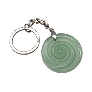 Green Aventurine Spiral Keychain Circle Alloy Platinum Plated, approx 32mm, 25mm