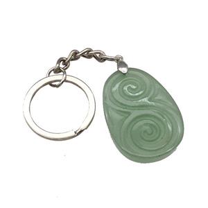 Green Aventurine Spiral Keychain Flat Teardrop Alloy Platinum Plated, approx 25-35mm, 25mm