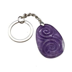 Purple Amethyst Spiral Keychain Flat Teardrop Alloy Platinum Plated, approx 25-35mm, 25mm
