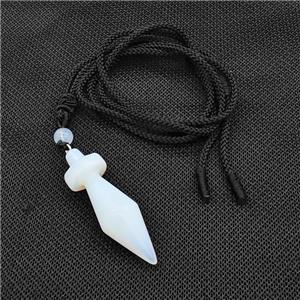White Opalite Pendulum Necklace Black Nylon Rope, approx 14-45mm