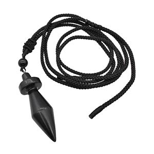 Black Obsidian Pendulum Necklace Black Nylon Rope, approx 14-45mm