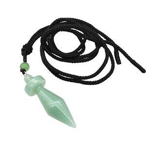 Green Aventurine Pendulum Necklace Black Nylon Rope, approx 14-45mm