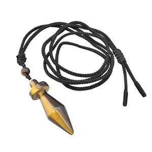 Tiger Eye Stone Pendulum Necklace Black Nylon Rope, approx 14-45mm