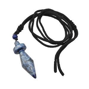 Blue Lapis Lazuli Pendulum Necklace Black Nylon Rope, approx 14-45mm