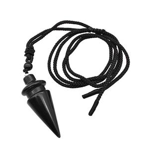 Black Obsidian Pendulum Necklace Black Nylon Rope, approx 18-45mm