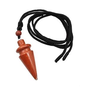 Red Jasper Pendulum Necklace Black Nylon Rope, approx 18-45mm