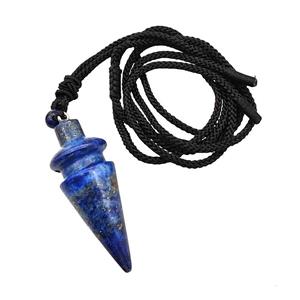 Black Lapis Lazuli Pendulum Necklace Black Nylon Rope, approx 18-45mm