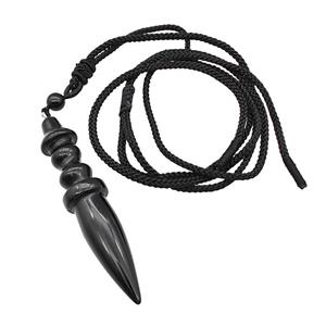 Black Obsidian Pendulum Necklace Black Nylon Rope, approx 14-65mm