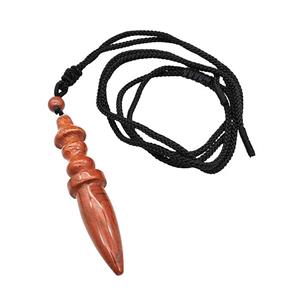 Red Jasper Pendulum Necklace Black Nylon Rope, approx 14-65mm