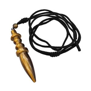 Tiger Eye Stone Pendulum Necklace Black Nylon Rope, approx 14-65mm