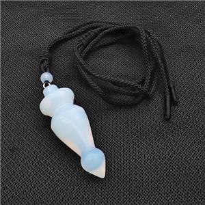 White Opalite Pendulum Necklace Black Nylon Rope, approx 18-50mm