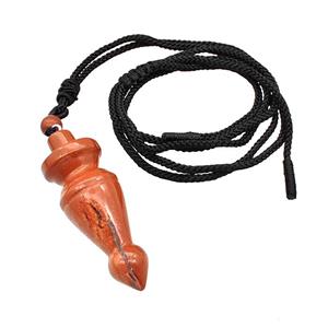 Red Jasper Pendulum Necklace Black Nylon Rope, approx 18-50mm