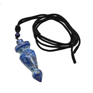 Blue Lapis Lazuli Pendulum Necklace Black Nylon Rope, approx 18-50mm