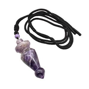 Purple Amethyst Pendulum Necklace Black Nylon Rope, approx 18-50mm