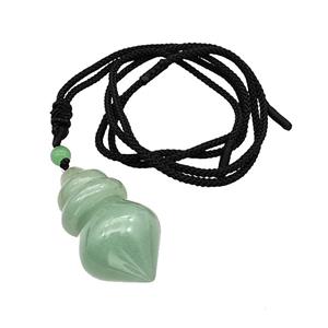 Green Aventurine Dowsing Pendulum Necklace Black Nylon Rope, approx 25-40mm