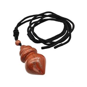 Red Jasper Dowsing Pendulum Necklace Black Nylon Rope, approx 25-40mm