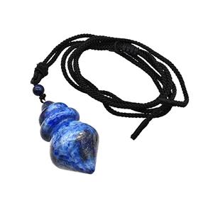 Blue Lapis Lazuli Dowsing Pendulum Necklace Black Nylon Rope, approx 25-40mm