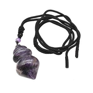 Purple Amethyst Dowsing Pendulum Necklace Black Nylon Rope, approx 25-40mm
