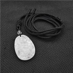 Natural Clear Quartz Spiral Necklace Flat Teardrop Black Nylon Rope, approx 25-35mm