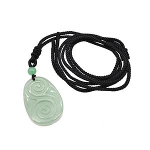 Natural Green Aventurine Spiral Necklace Flat Teardrop Black Nylon Rope, approx 25-35mm