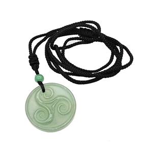 Natural Green Aventurine Triskelion Necklace Circle Black Nylon Rope, approx 32mm