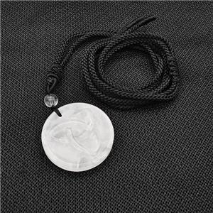 Natural Clear Quartz Trinity Necklace Circle Black Nylon Rope, approx 32mm
